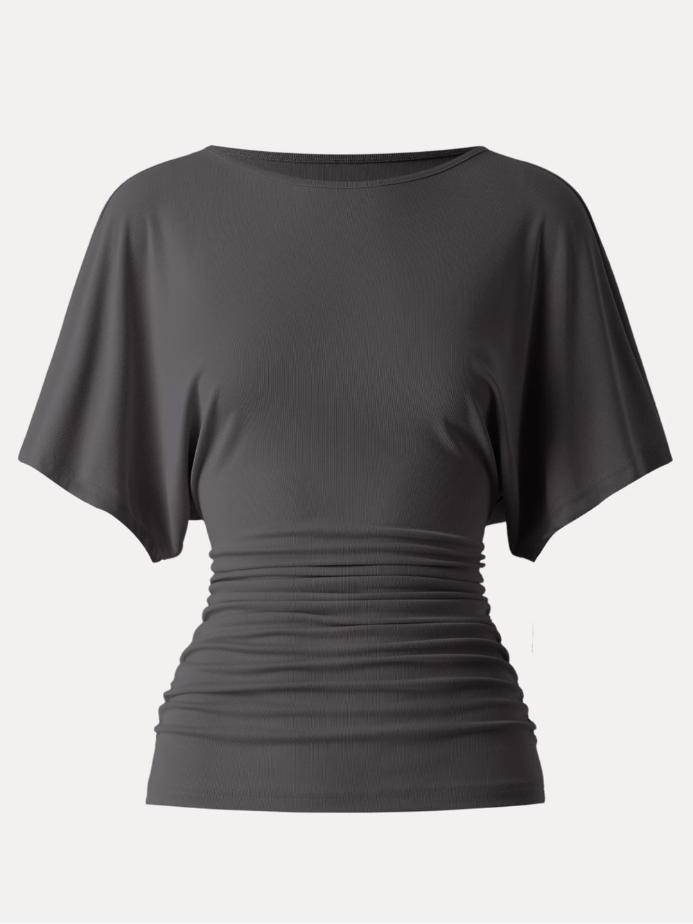 OGL | Sandwashed Effortless Boatneck Batwing Sleeve Side Ruched Top | Large New
